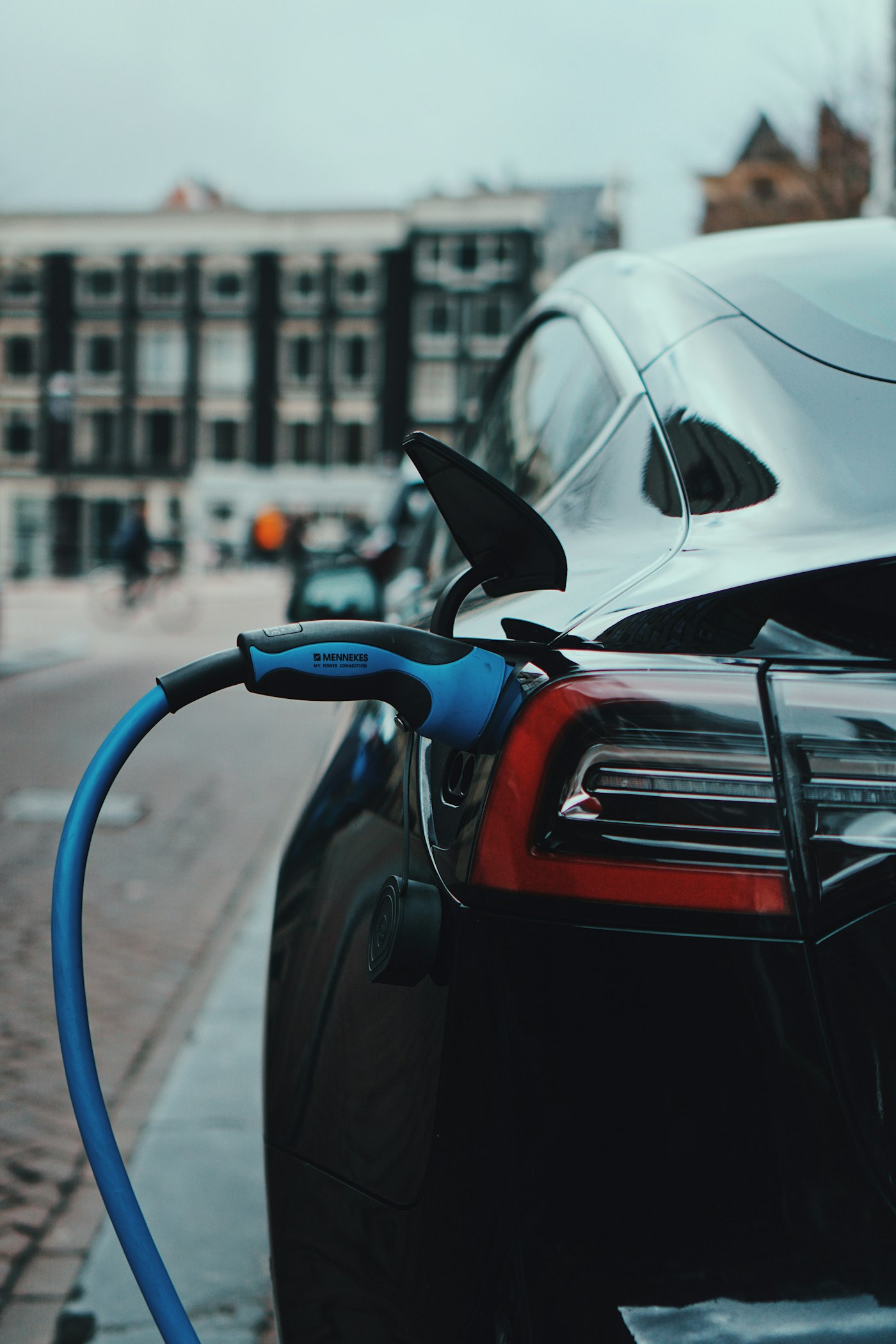 Row of electric vehicle charging stations