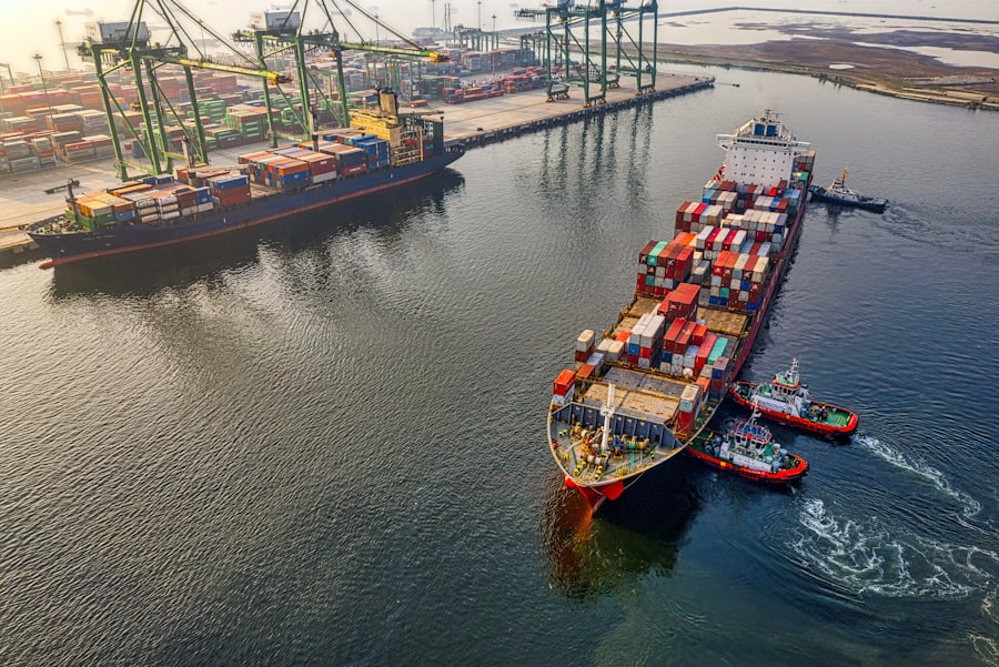 Logistics centres, cargo ship at port